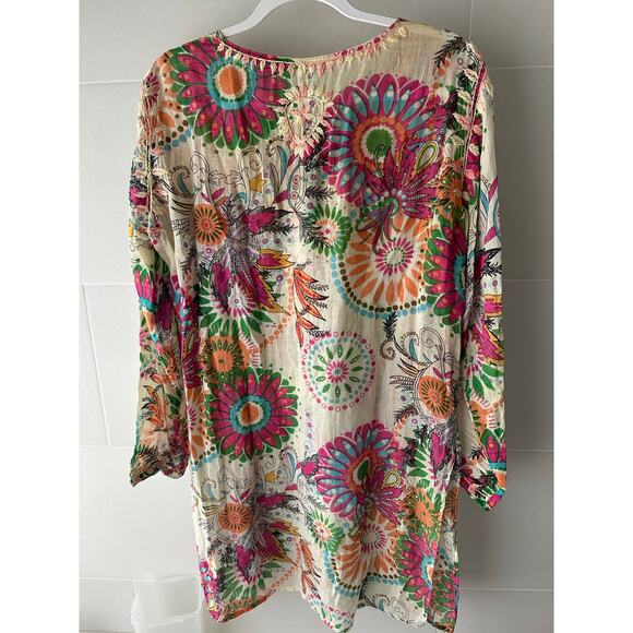 RaJ Swim suit cover up XL Cotton embroidered floral tunic Resort wear - Picture 5 of 8